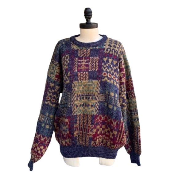 Vintage 80s Colorful Multicolor Geometric Loud Cosby Grandpa Plaid Sweater XL - Picture 3 of 17